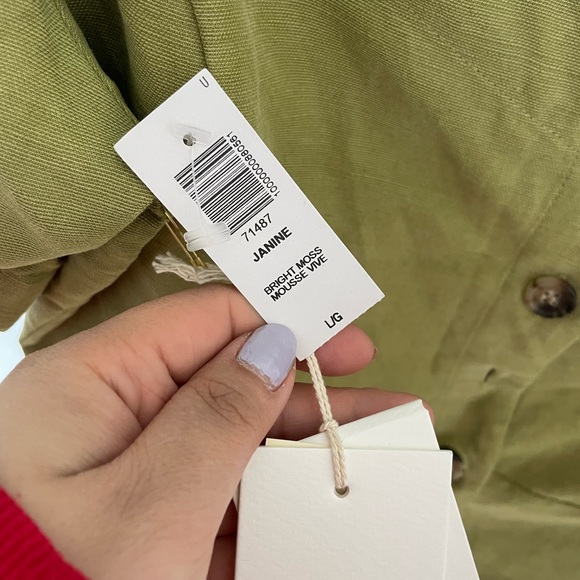 NWT Wilfred Aritzia Janine Peplum Linen Top - Moss Green - Picture 5 of 6